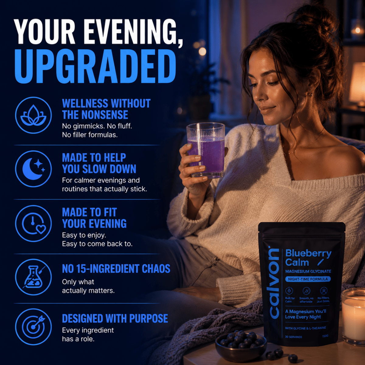 Blueberry Calm | Magnesium Glycinate Night - Time Formula - Calvon
